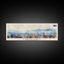 Load image into Gallery viewer, Banja Luka Bosnia Panoramic Travel Poster, Framed Canvas Print or Metal Wall Art, Travel Art, Home Decor, Panoramic Painting, Midcentury Art
