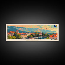 Load image into Gallery viewer, Banja Luka Bosnia Panoramic Travel Poster, Framed Canvas Print or Metal Wall Art, Travel Art, Home Decor, Panoramic Painting, Midcentury Art
