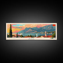 Load image into Gallery viewer, Bar Montenegro Panoramic Travel Poster, Framed Canvas Print or Metal Wall Art, Travel Art, Home Decor, Panoramic Painting, Midcentury Art
