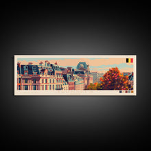 Carregar imagem no visualizador da galeria, Brussels Belgium Panoramic Travel Poster, Framed Canvas Print or Metal Wall Art, Travel Art, Home Decor, Panoramic Painting, Midcentury Art
