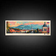 Cargar imagen en el visor de la galería, Celje Slovenia Panoramic Travel Poster, Framed Canvas Print or Metal Wall Art, Travel Art, Home Decor, Panoramic Painting, Midcentury Art

