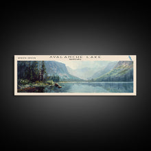 Carregar imagem no visualizador da galeria, Avalanche Lake Montana Panoramic Framed Canvas Print, Lake House Art, Boho Decor, Travel Poster, Nature Wall Art, Serene Scene
