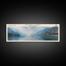 Load image into Gallery viewer, Basin Lake Panoramic Framed Canvas Print, Lake House Decor, Scenic Painting, Travel Poster, Rustic Art, Nature Wall Art

