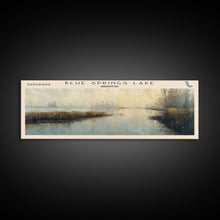Load image into Gallery viewer, Blue Springs Lake Missouri Framed Canvas Print, Lake House Art, Panoramic Scenic View, Travel Poster, Minimalist Art, Lake Painting
