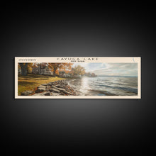 Cargar imagen en el visor de la galería, Cayuga Lake New York Framed Canvas Print, Lake House Art, Panoramic Travel Poster, Wide Wall Art, Modern Lake Painting, Home Decor
