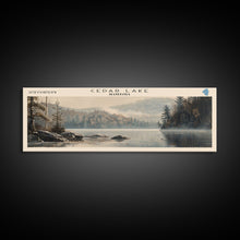 Cargar imagen en el visor de la galería, Cedar Lake Framed Canvas Print, Panoramic Lake House Decor, Wide Wall Art, Travel Poster, Rustic Lake Painting, Nature Art
