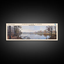 Cargar imagen en el visor de la galería, Choctaw Lake Mississippi Framed Canvas Print, Lake House Art, Panoramic Wide Wall Art, Travel Poster, Rustic Lake Painting, Home Decor
