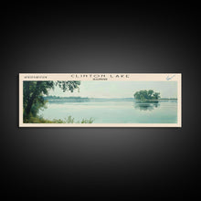 Load image into Gallery viewer, Clinton Lake Illinois Framed Canvas Print, Panoramic Lake House Decor, Wide Wall Art, Travel Poster, Rustic Lake Painting, Nature Art
