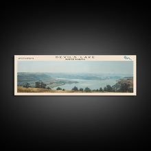 Load image into Gallery viewer, Devils Lake North Dakota Framed Canvas Print, Lake House Art, Panoramic Travel Poster, Wall Art, Modern Lake Painting, Home Decor

