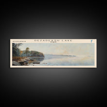 Load image into Gallery viewer, Dezadeash Lake Framed Canvas Print, Panoramic Lake House Decor, Wall Art, Travel Poster, Rustic Lake Painting, Nature Art
