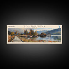 Load image into Gallery viewer, Diamond Lake Oregon Framed Canvas Print, Lake House Art, Panoramic Wall Art, Travel Poster, Modern Lake Painting, Home Decor
