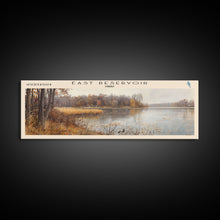 Load image into Gallery viewer, East Reservoir Ohio Framed Canvas Print, Lake House Art, Panoramic Wall Art, Travel Poster, Modern Lake Painting, Nature Art
