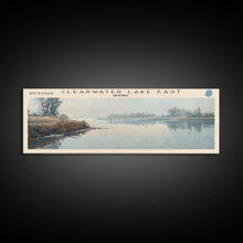 Load image into Gallery viewer, Eau Claire Clearwater Lake East Framed Canvas Print, Lake House Decor, Panoramic Wall Art, Travel Poster, Rustic Lake Painting, Home Decor

