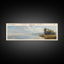 Load image into Gallery viewer, Fort Peck Lake Montana Framed Canvas Print, Lake House Art, Panoramic Wall Art, Travel Poster, Serene Lake Painting, Home Decor
