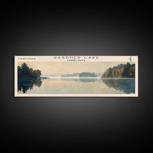 Load image into Gallery viewer, Gardner Lake Connecticut Framed Canvas Print, Lake House Art, Panoramic Wall Art, Travel Poster, Tranquil Lake Painting, Home Decor
