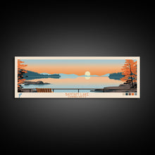 Load image into Gallery viewer, Bantam Lake Connecticut Framed Canvas Print, Panoramic Wall Art, Midcentury Modern, Pop Art, Travel Poster, Scenic Living Room Art
