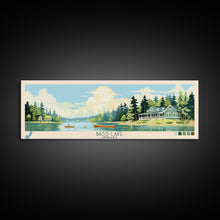Carregar imagem no visualizador da galeria, Bass Lake Indiana Framed Canvas Print, Panoramic Travel Poster, Midcentury Modern Wall Art, Pop Art, Nature Bedroom Decor, Lake House Art, Scenic Lake House
