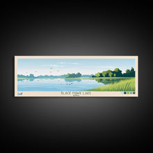Carregar imagem no visualizador da galeria, Black Hawk Lake Iowa Framed Canvas Print, Panoramic Travel Poster, Midcentury Modern Wall Art, Pop Art, Nature Bedroom Art, Scenic Lake House Decor
