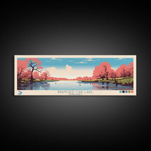Load image into Gallery viewer, Branched Oak Lake Nebraska Framed Canvas Print, Pop Art Panoramic Travel Poster, Bedroom Decor, Midcentury Modern, Wall Art, Scenic Lake House

