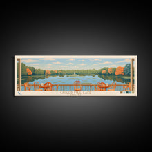 Carregar imagem no visualizador da galeria, Cagles Mill Lake Indiana Framed Canvas Print, Midcentury Modern Panoramic Wall Art, Living Room Decor, Pop Art, Travel Poster Art, Scenic Nature Painting
