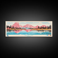 Carregar imagem no visualizador da galeria, Calling Lake Alberta Framed Canvas Print, Midcentury Modern Panoramic Wall Art, Living Room Decor, Pop Art, Travel Poster Art, Scenic Nature Painting
