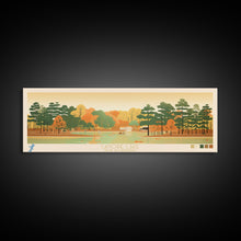 Carregar imagem no visualizador da galeria, Canobie Lake New Hamphire Framed Canvas Print, Midcentury Modern Panoramic Wall Art, Living Room Decor, Pop Art, Travel Poster Art, Scenic Nature Painting
