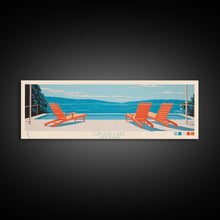 Cargar imagen en el visor de la galería, Cayuga Lake New York Framed Canvas Print, Pop Art Panoramic Travel Poster, Midcentury Modern, Wall Art, Scenic Nature Painting, Bedroom Decor, Living Room Art
