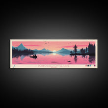 Cargar imagen en el visor de la galería, Cobbosseecontee Lake Maine Framed Canvas Print, Midcentury Modern Panoramic Wall Art, Living Room Decor, Pop Art, Travel Poster Art, Scenic Nature Painting, Lake House Decor
