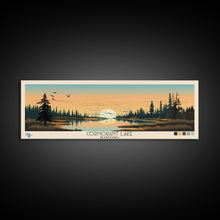 Cargar imagen en el visor de la galería, Cormorant Lake Manitoba Framed Canvas Print, Pop Art Panoramic Travel Poster, Midcentury Modern, Wall Art, Scenic Nature Painting, Bedroom Decor, Living Room Art
