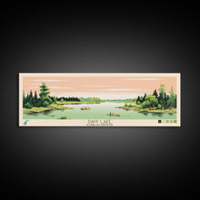 Load image into Gallery viewer, Davy Lake Saskatchewan Framed Canvas Print, Midcentury Modern Panoramic Wall Art, Living Room Decor, Pop Art, Travel Poster Art, Scenic Nature Painting

