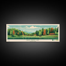 Load image into Gallery viewer, Deep Creek Lake Maryland Framed Canvas Print, Midcentury Modern Panoramic Wall Art, Bedroom Decor, Pop Art, Travel Poster Art, Scenic Nature Painting
