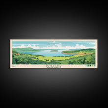 Load image into Gallery viewer, Devils Lake North Dakota Framed Canvas Print, Midcentury Modern Panoramic Wall Art, Living Room Decor, Pop Art, Travel Poster Art, Scenic Nature Painting

