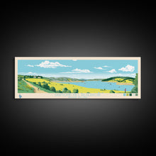 Load image into Gallery viewer, Diamond Hill Reservoir Rhode Island Framed Canvas Print, Midcentury Modern Panoramic Wall Art, Living Room Decor, Pop Art, Travel Poster Art, Scenic Nature Painting
