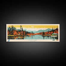 Load image into Gallery viewer, Echo Lake Montana Framed Canvas Print, Panoramic Wall Art, Midcentury Modern, Pop Art, Living Room Decor, Travel Poster, Nature Art
