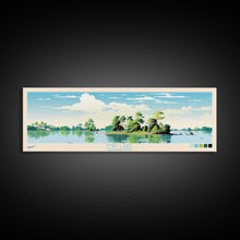 Load image into Gallery viewer, Enid Lake Mississippi Framed Canvas Print, Panoramic Art, Midcentury Modern, Pop Art, Living Room Decor, Travel Poster, Lake Painting
