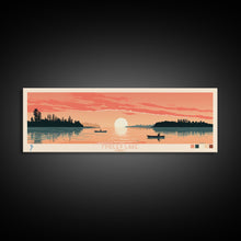 Cargar imagen en el visor de la galería, Findley Lake Ohio Framed Canvas Print, Panoramic Wall Art, Midcentury Modern, Pop Art, Bedroom Decor, Travel Poster, Nature Art, Artistic Decor
