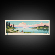 Cargar imagen en el visor de la galería, Flathead Lake Montana Framed Canvas Print, Panoramic Art, Midcentury Modern, Pop Art, Living Room Wall Art, Travel Poster, Lake View, Home Decor
