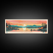 Load image into Gallery viewer, Lake Winnipesaukee, New Hampshire Panoramic Wall Art Framed Canvas Print, Midcentury Modern, Pop Art, Home Decor, Travel Poster, Living Room Art
