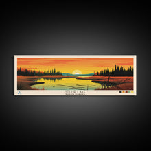 Load image into Gallery viewer, Stump Lake, North Dakota Framed Canvas Print, Lake House Art, Midcentury Modern Decor, Pop Art, Travel Poster, Living Room Wall Art
