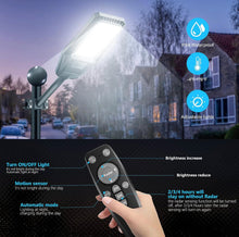 Load image into Gallery viewer, 1500W Solar Street Light 30000LM LED Outdoor Waterproof Dusk to Dawn for Yard Lighting IP66 6000K with Bracket and Remote Control
