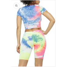 Load image into Gallery viewer, TIE DYE RIBBED CROP TOP&amp;BIKER SHORT SET
