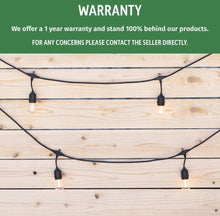 Load image into Gallery viewer, 48FT Outdoor LED String Lights Plug-In - 24 Shatter Resistant and Waterproof Bulbs - Commercial Grade - UL Listed Heavy Duty Wire
