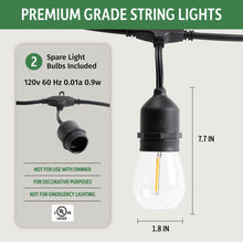 Load image into Gallery viewer, 48FT Outdoor LED String Lights Plug-In - 24 Shatter Resistant and Waterproof Bulbs - Commercial Grade - UL Listed Heavy Duty Wire
