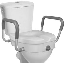 Load image into Gallery viewer, RMS Raised Toilet Seat - 5 Inch Elevated Riser with Adjustable Padded Arms - Toilet Safety Seat for Elongated or Standard Commode
