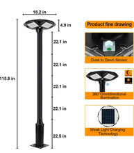 Load image into Gallery viewer, 1500W Commercial Solar Flag Pole Outdoor Lamp Post Light with 98 inch Pole IP67 Waterproof With Remote
