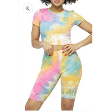 Load image into Gallery viewer, TIE DYE RIBBED CROP TOP&amp;BIKER SHORT SET
