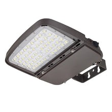 Cargar imagen en el visor de la galería, 150W Tunable LED Flood Light with Photocell, 5000K, 1-10V Dimmable, 100-277V AC, Brown Finish, Arm Bracket for Trunnion Mount
