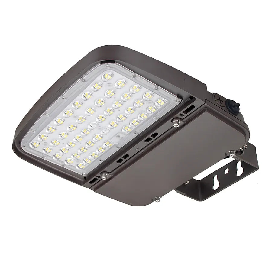 150W Tunable LED Flood Light with Photocell, 5000K, 1-10V Dimmable, 100-277V AC, Brown Finish, Arm Bracket for Trunnion Mount