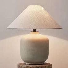 Carregar imagem no visualizador da galeria, Nogy Japandi Ceramic Table Lamp – Minimalist Design with Linen Shade, Stoneware Base in Ivory White or Charcoal Black

