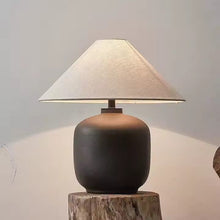 Carregar imagem no visualizador da galeria, Nogy Japandi Ceramic Table Lamp – Minimalist Design with Linen Shade, Stoneware Base in Ivory White or Charcoal Black
